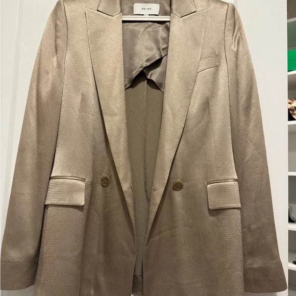 Reiss Tan Double-Breasted Blazer with Notched Lapels - Picture 4 of 5